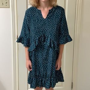 🌷3 for $25🌷Unbranded, US S, Green & White Polka Dot 3/4 Sleeve Ruffle Dress